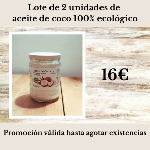 Lote de 2 unidades de aceite de coco bio, extracción en frío. Promoción válida hasta agotar existencias.